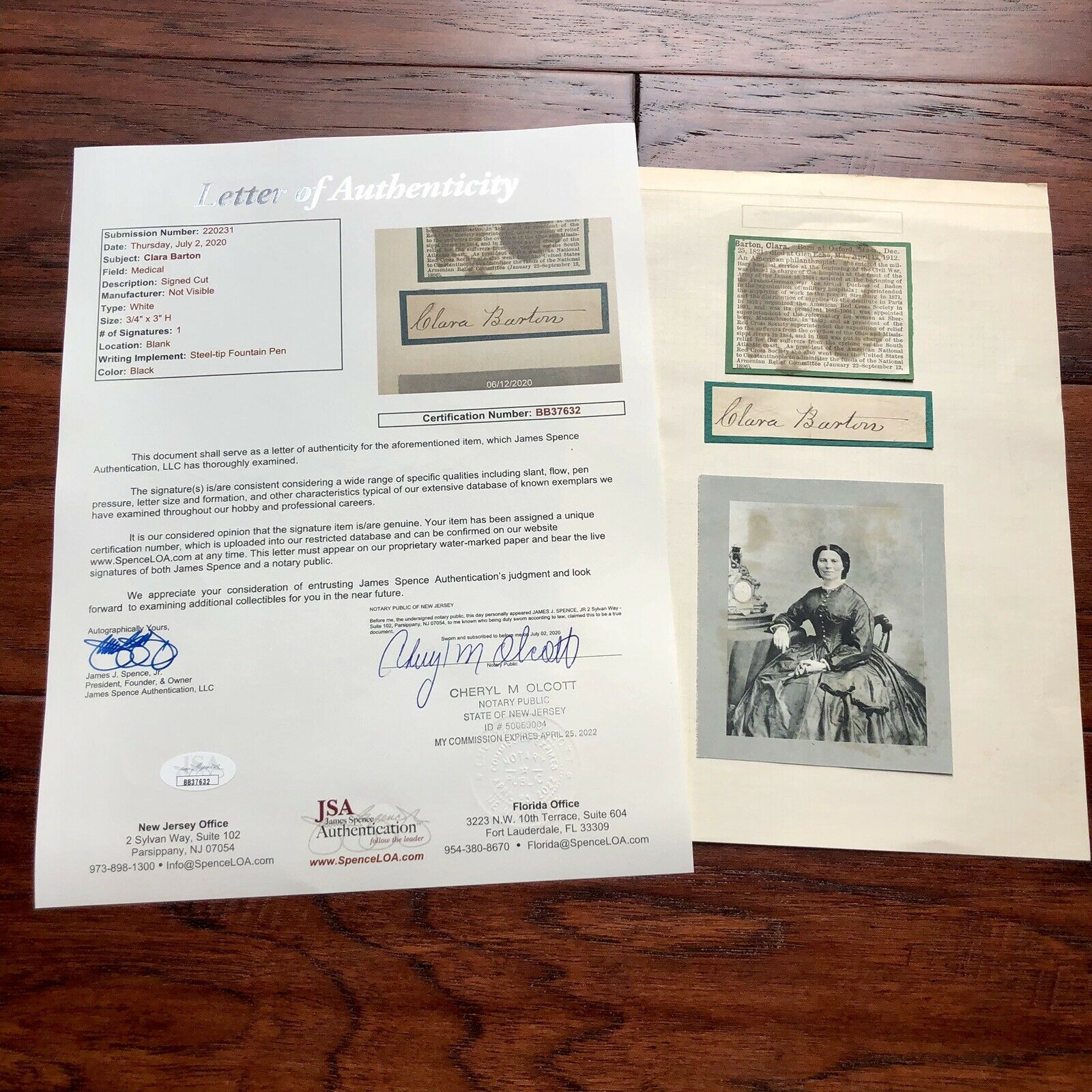 CLARA BARTON * JSA LOA * Red Cross Founder Mounted Autograph Cut Signed