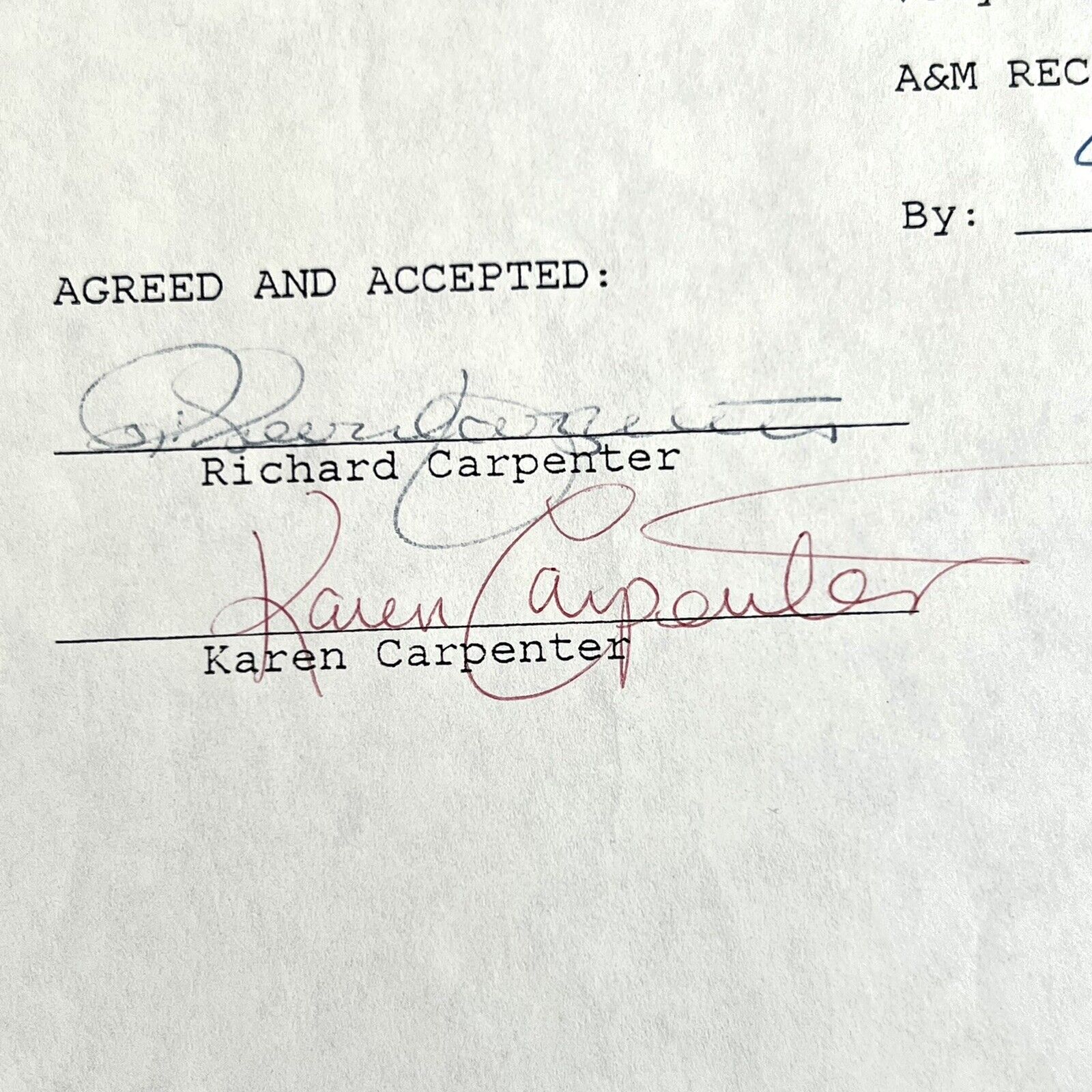 THE CARPENTERS * JSA * Karen & Richard AUTOGRAPH Duo * MUSIC CONTRACT * Signed