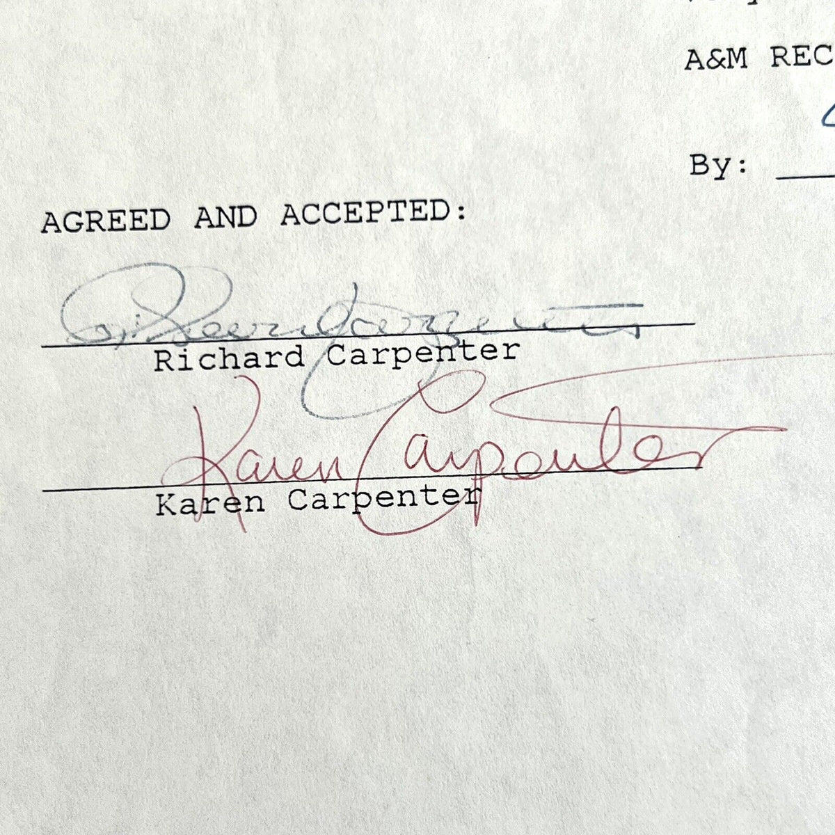 THE CARPENTERS * JSA * Karen & Richard AUTOGRAPH Duo * MUSIC CONTRACT * Signed