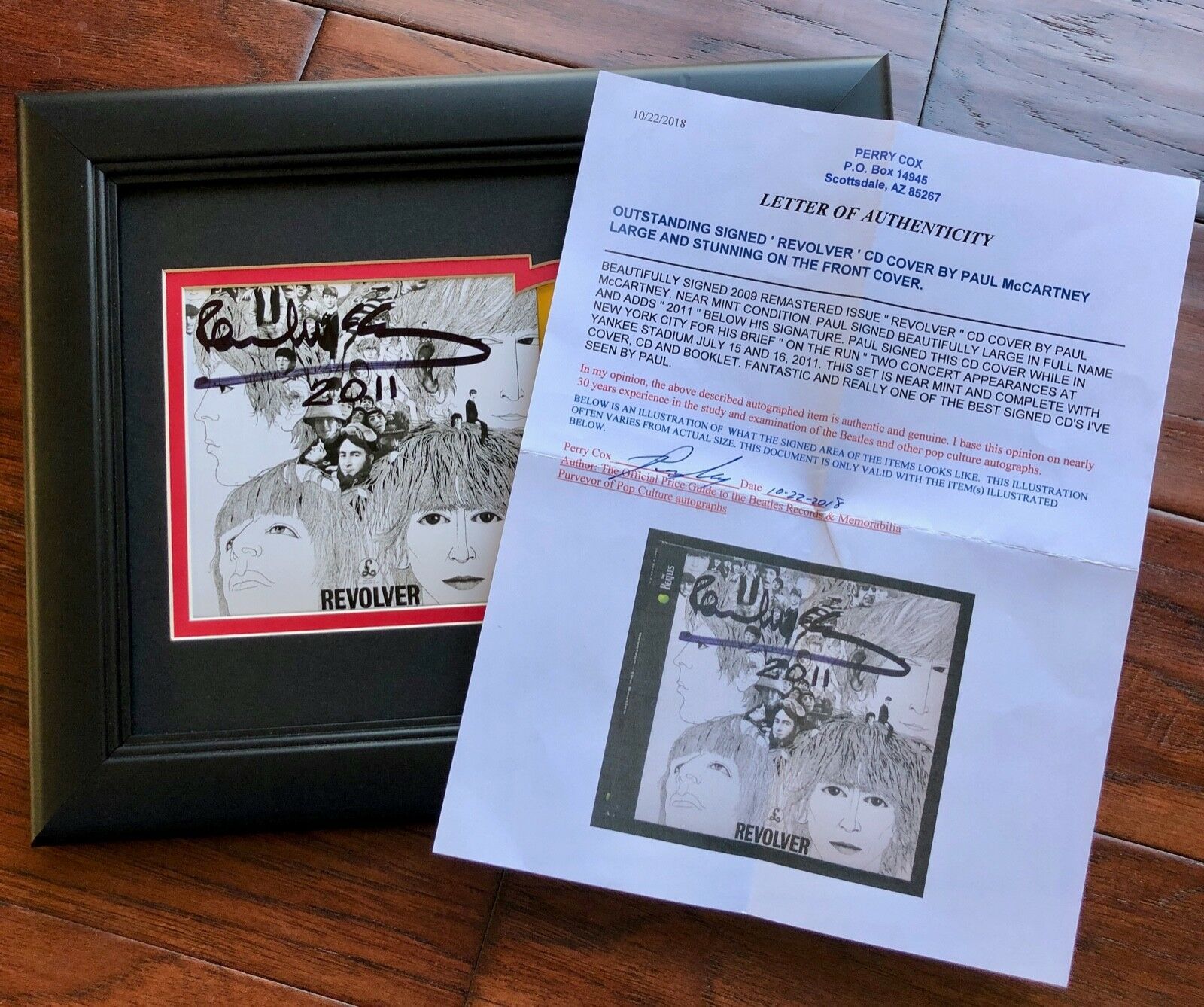 PAUL MCCARTNEY * Perry Cox * BEATLES REVOLVER Autograph Mini GOLD RECORD Signed