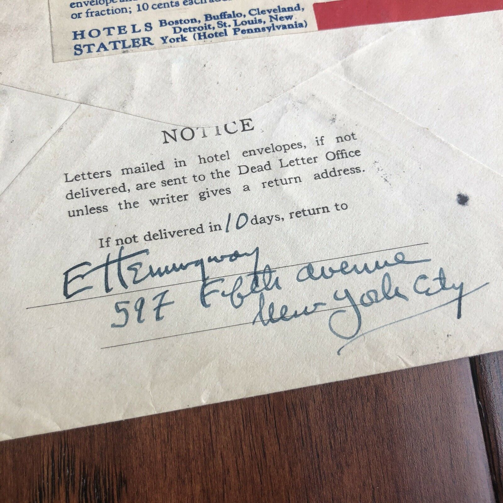 ERNEST HEMINGWAY * JSA LOA * Handwritten Autograph Envelope Signed *