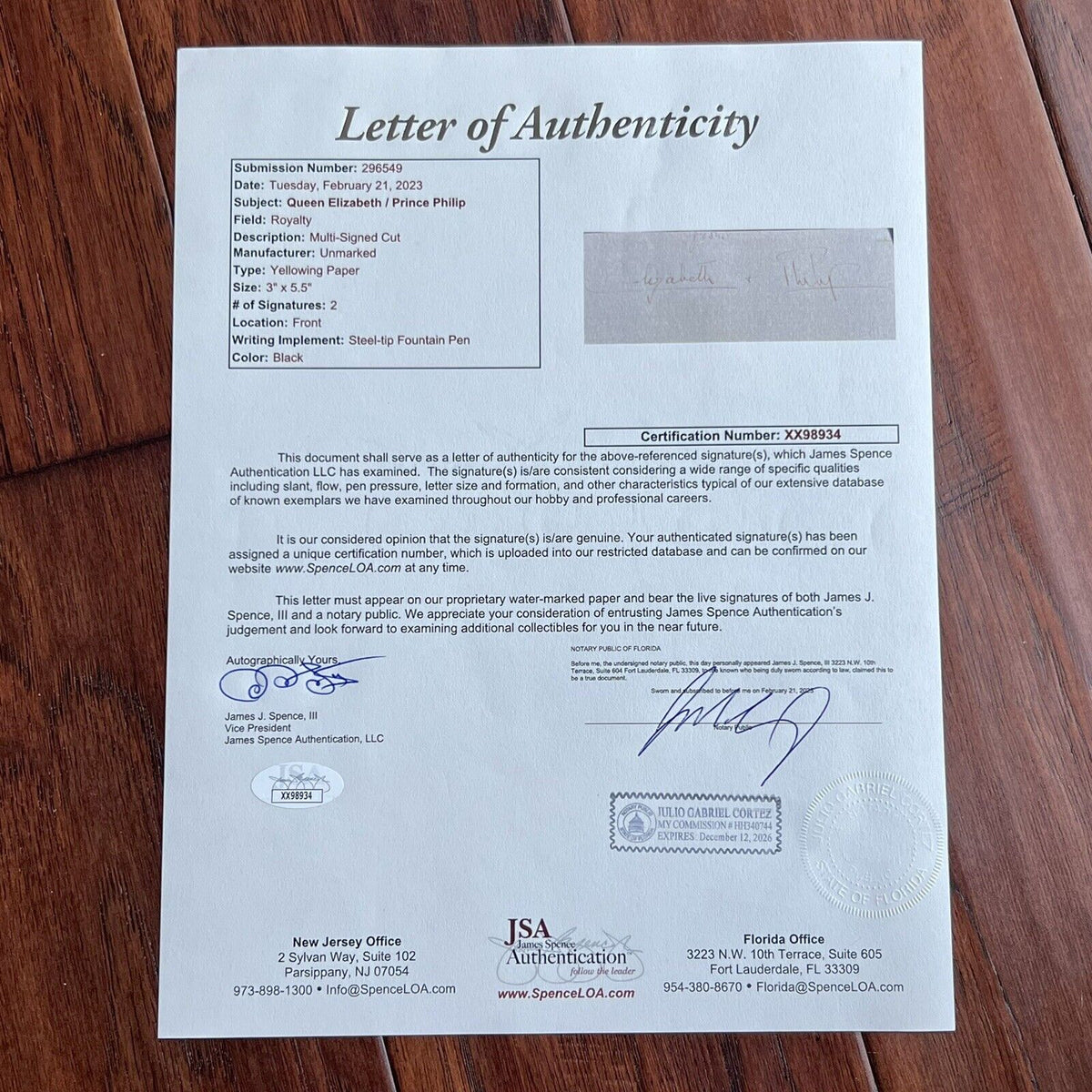 QUEEN ELIZABETH II * JSA LOA * Cut Signature Autograph Signed With Prince Philip
