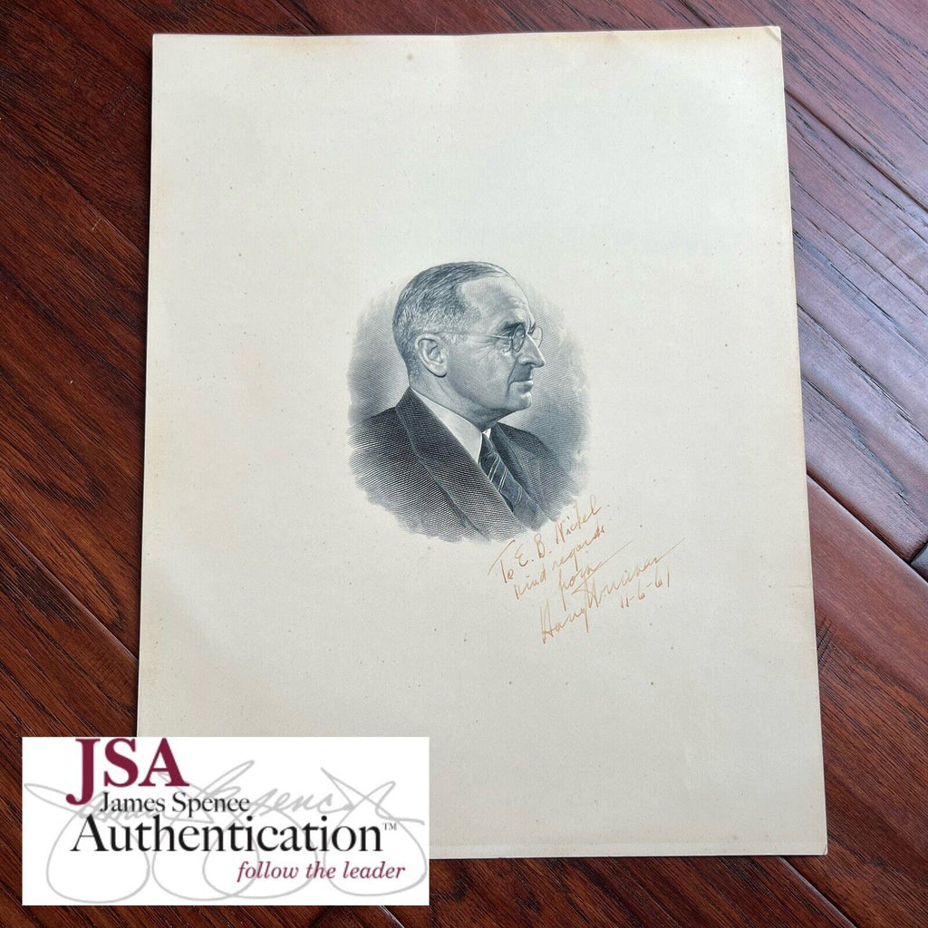 HARRY TRUMAN * JSA LOA * Signed 11x14 Engraving Autograph Official BEP Portrait