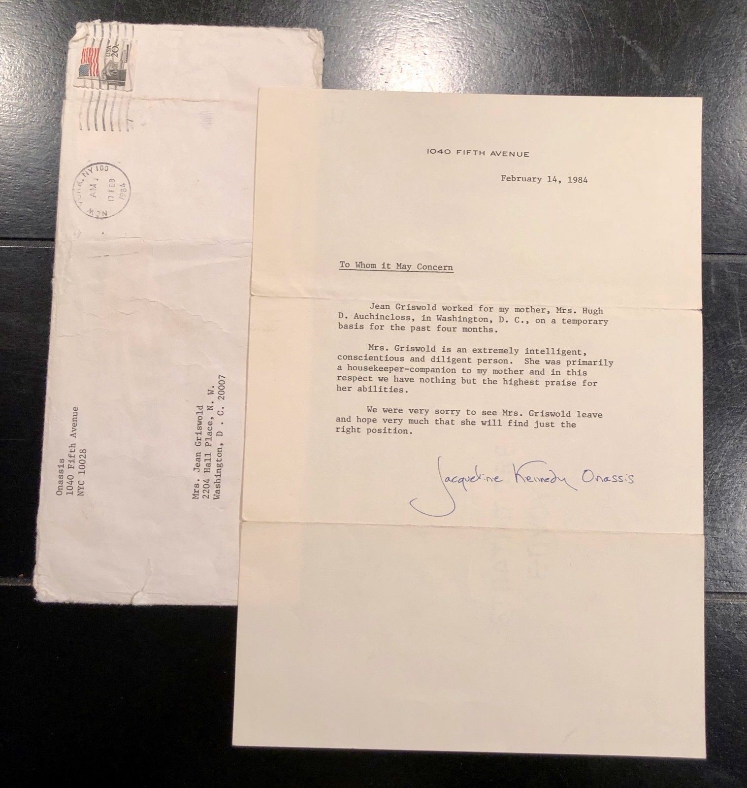 JACQUELINE KENNEDY * PSA/DNA AUTOGRAPH reference note SIGNED for Mom's Caretaker