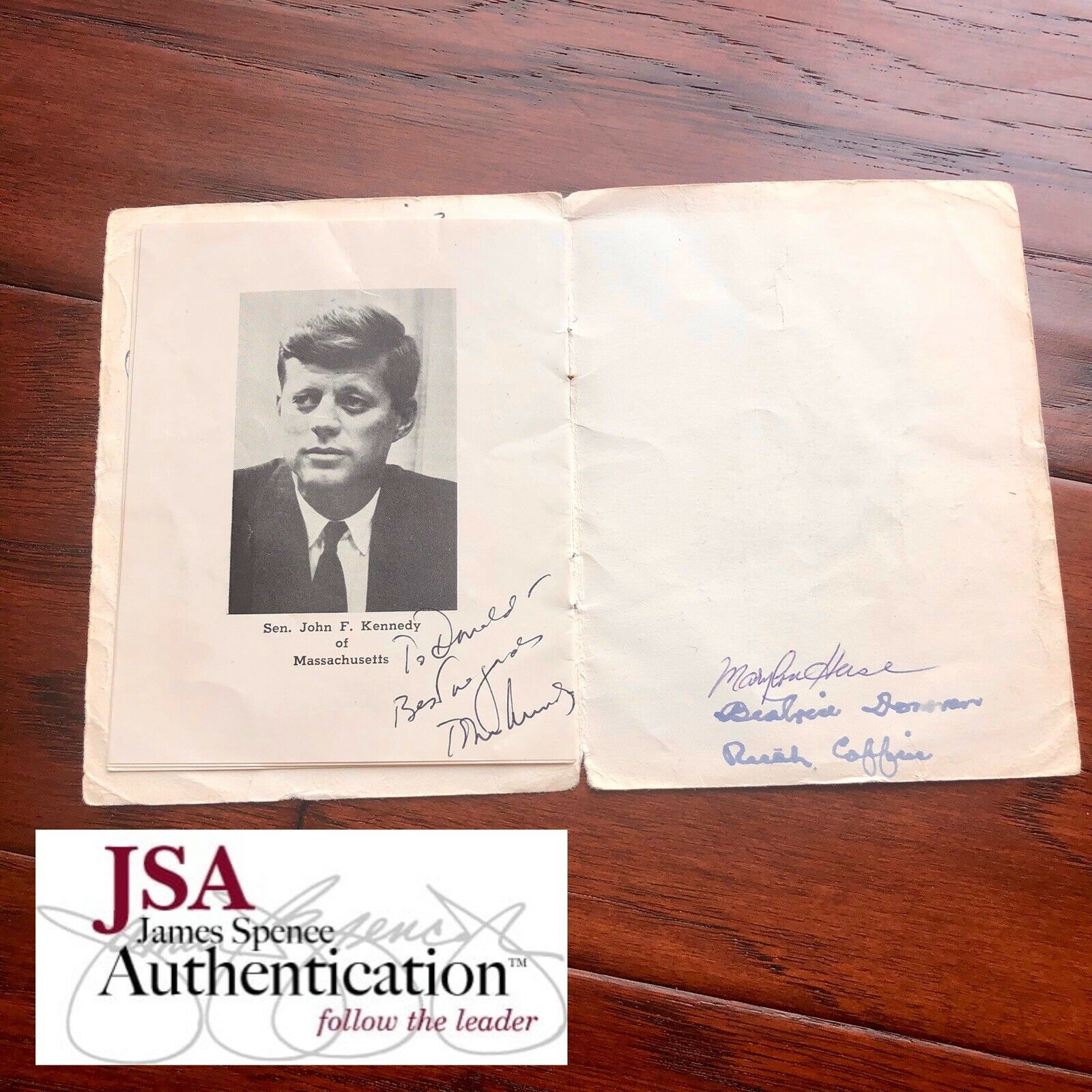 JOHN F. KENNEDY * JSA LOA * Autograph Photo Signed As Senator In Dinner Program