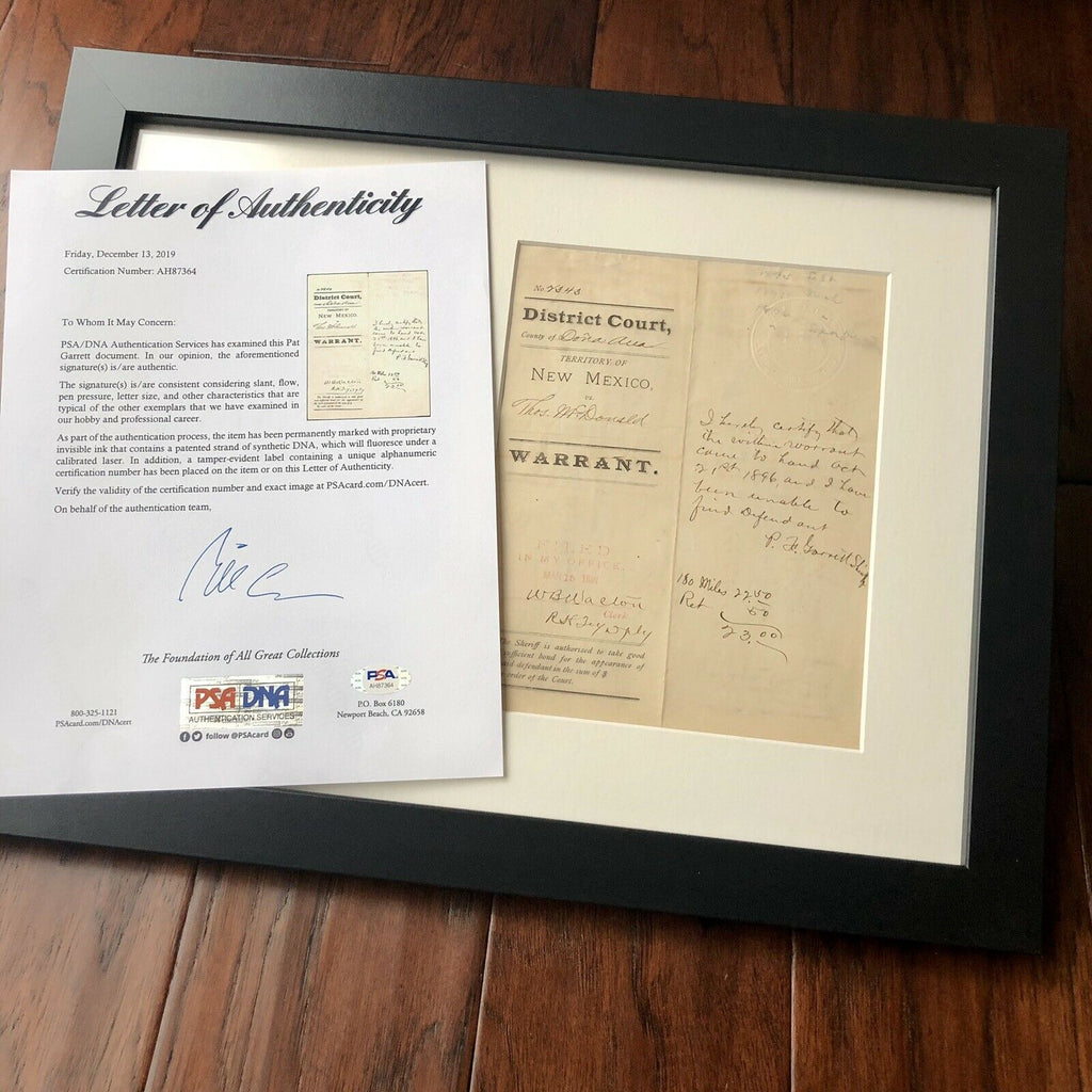 PAT GARRETT * PSA/DNA LOA * Autograph Warrant Signed * Billy the Kid Sheriff