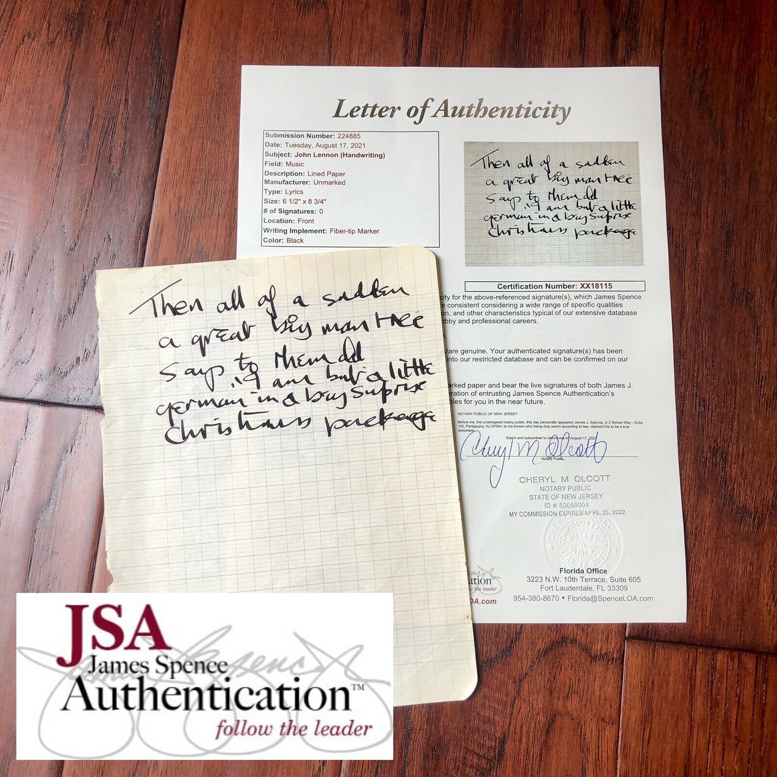 JOHN LENNON * JSA LOA * Handwritten Autograph Prose Poem Lyrics * Not Signed