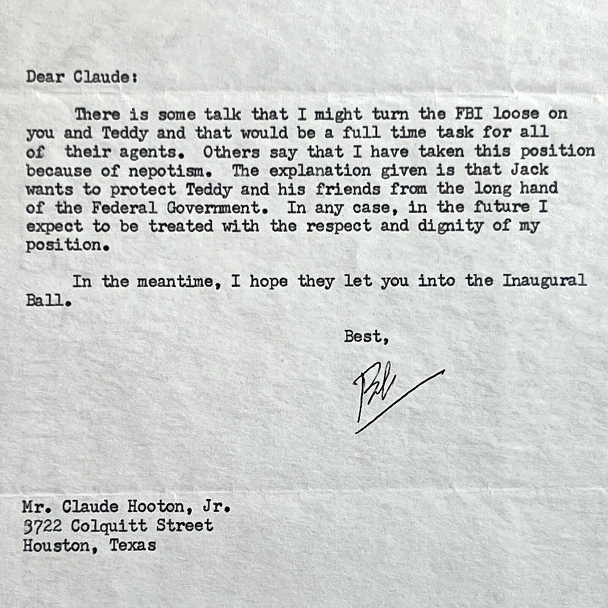 ROBERT F KENNEDY * PSA * Signed Autograph Re: Nepotism and Turning the FBI Loose