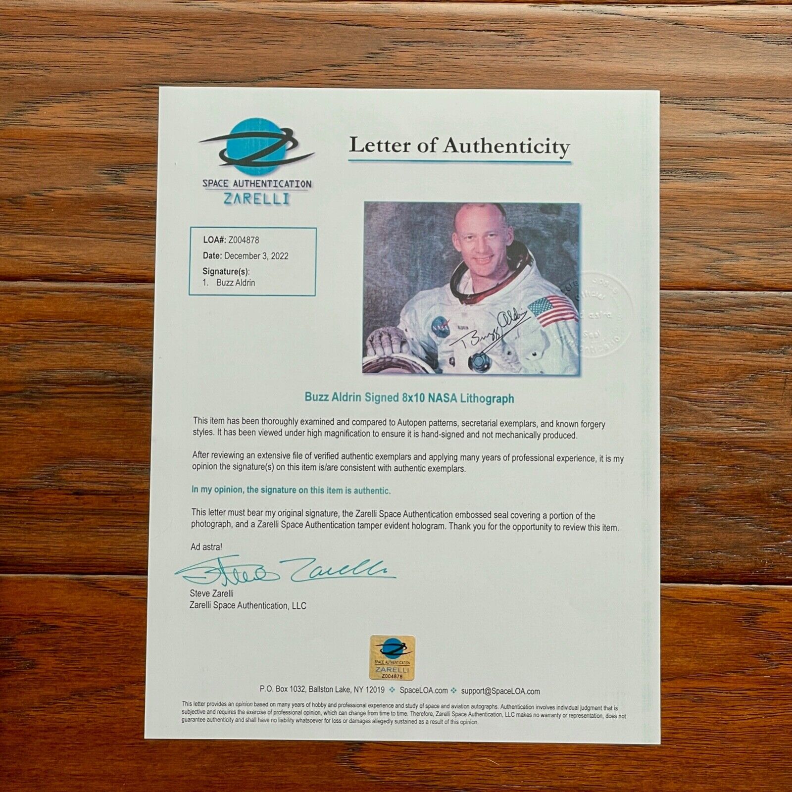 BUZZ ALDRIN * ZARELLI * Uninscribed Autograph Space Suit Photo SIGNED NASA Litho