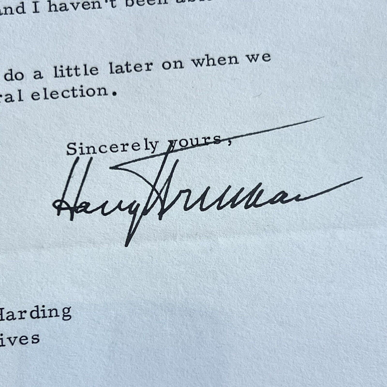 HARRY TRUMAN * JSA LOA * Signed Letter from 1961 Autograph Full Signature