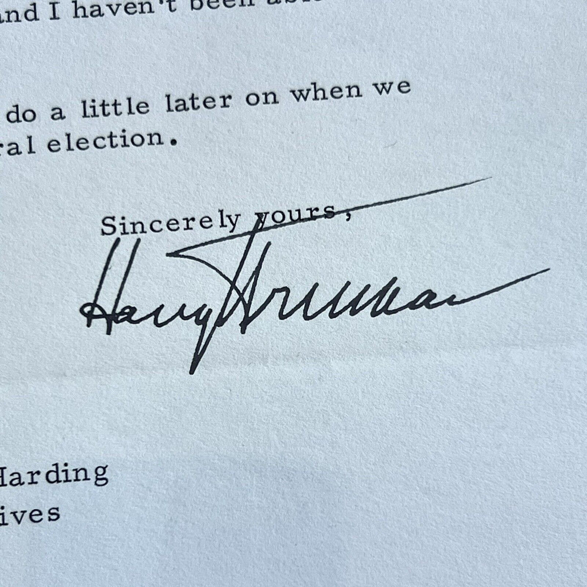 HARRY TRUMAN * JSA LOA * Signed Letter from 1961 Autograph Full Signature