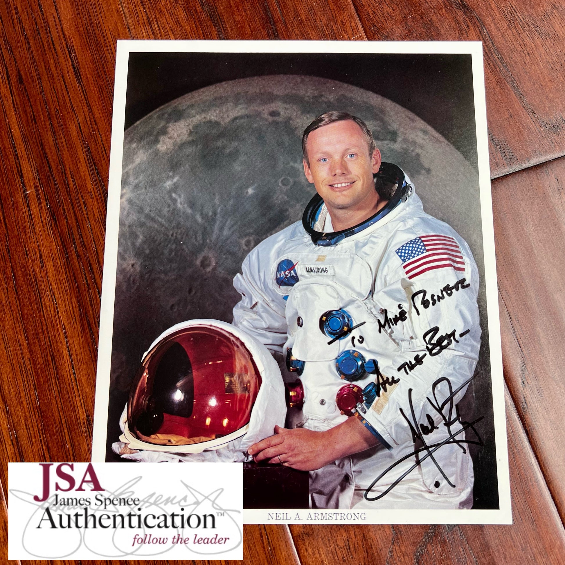 NEIL ARMSTRONG * JSA * Bold Signed NASA White Space Suit Photo Autograph