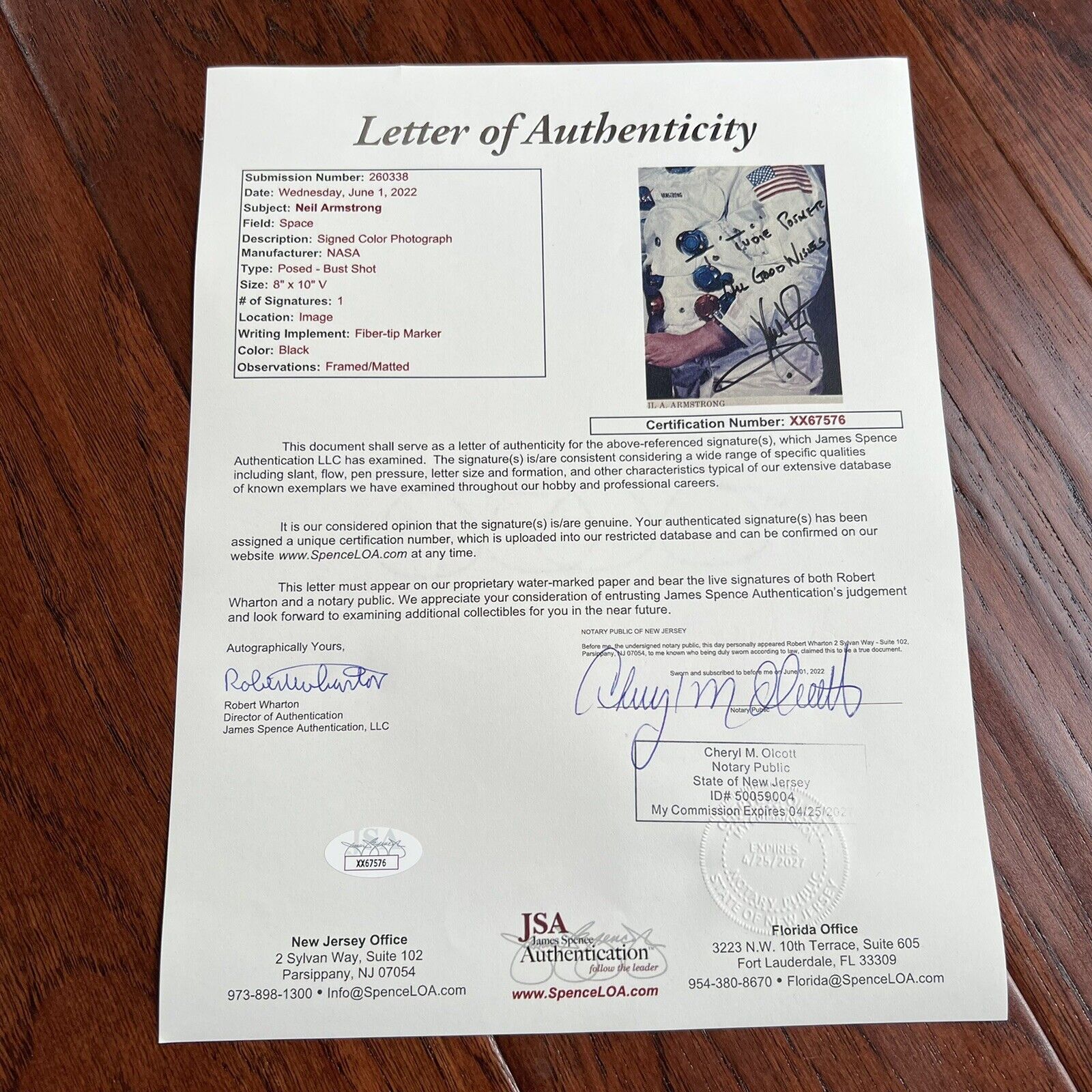 NEIL ARMSTRONG * JSA * Bold Signed NASA White Space Suit Photo Autograph
