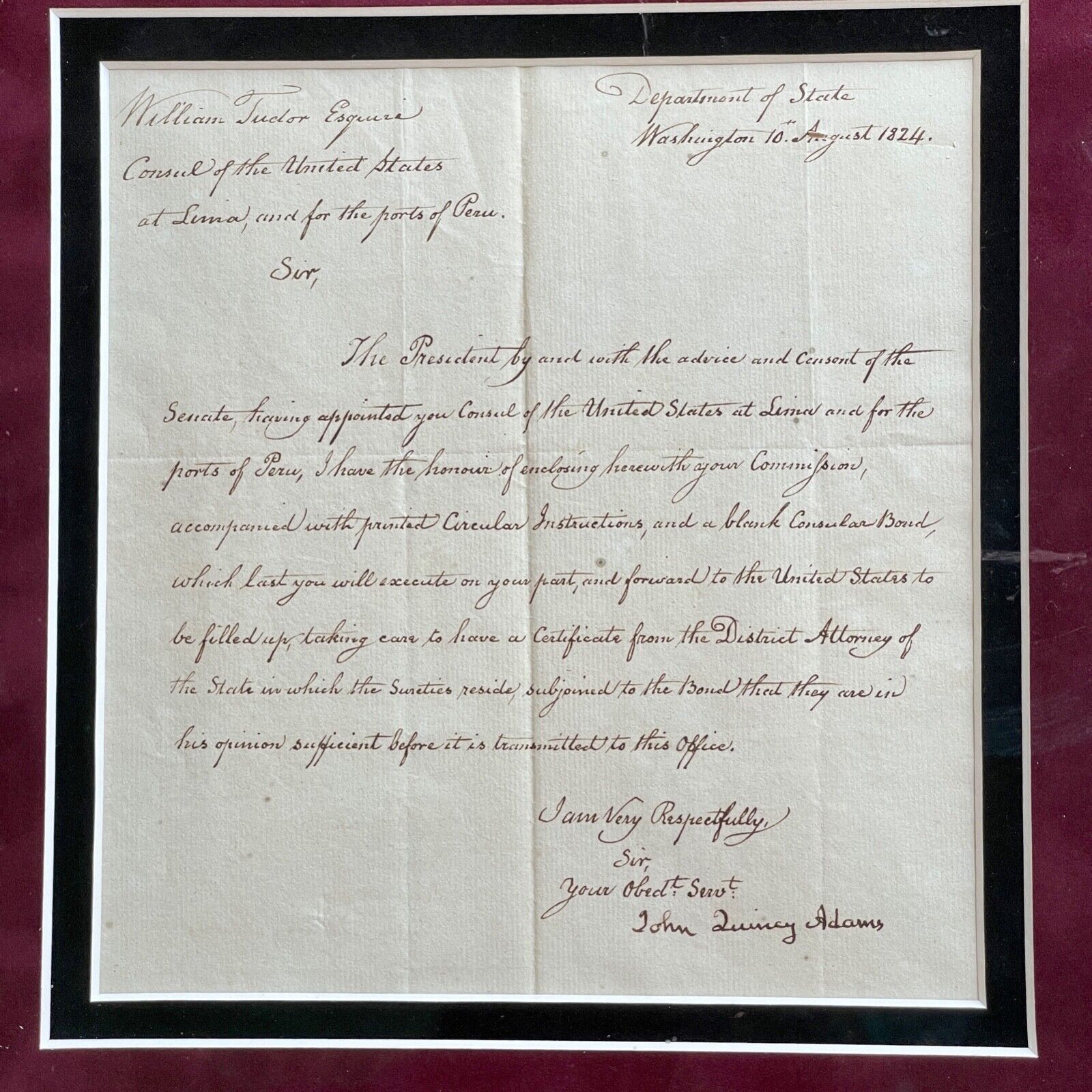 JOHN QUINCY ADAMS * JSA * Autograph Diplomatic Commission Letter Signed * Peru