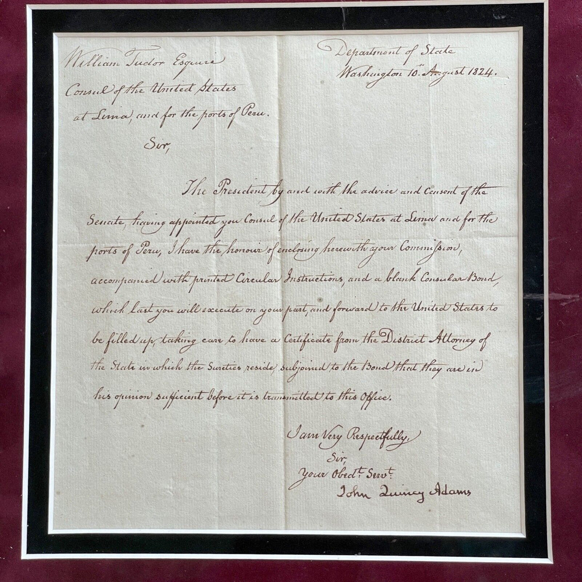 JOHN QUINCY ADAMS * JSA * Autograph Diplomatic Commission Letter Signed * Peru