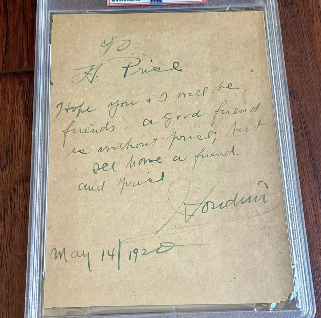 HARRY HOUDINI * PSA * Autograph Humorous Note Signed * Magician & Escape Artist