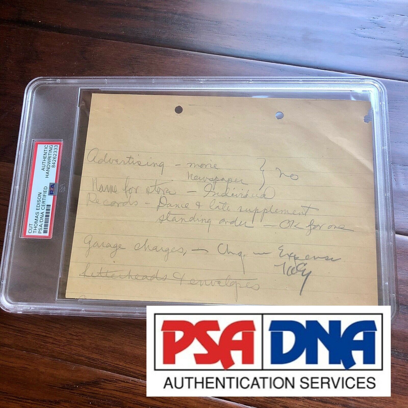 Thomas Edison * PSA/DNA Slab * Autograph Handwritten Note Signed *