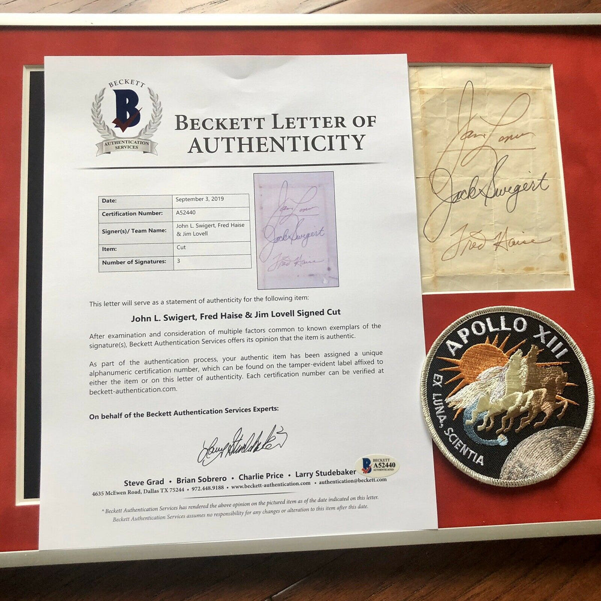 APOLLO 13 * BAS PSA LOA * Crew & Control Signed Display * Jack Swigert Autograph