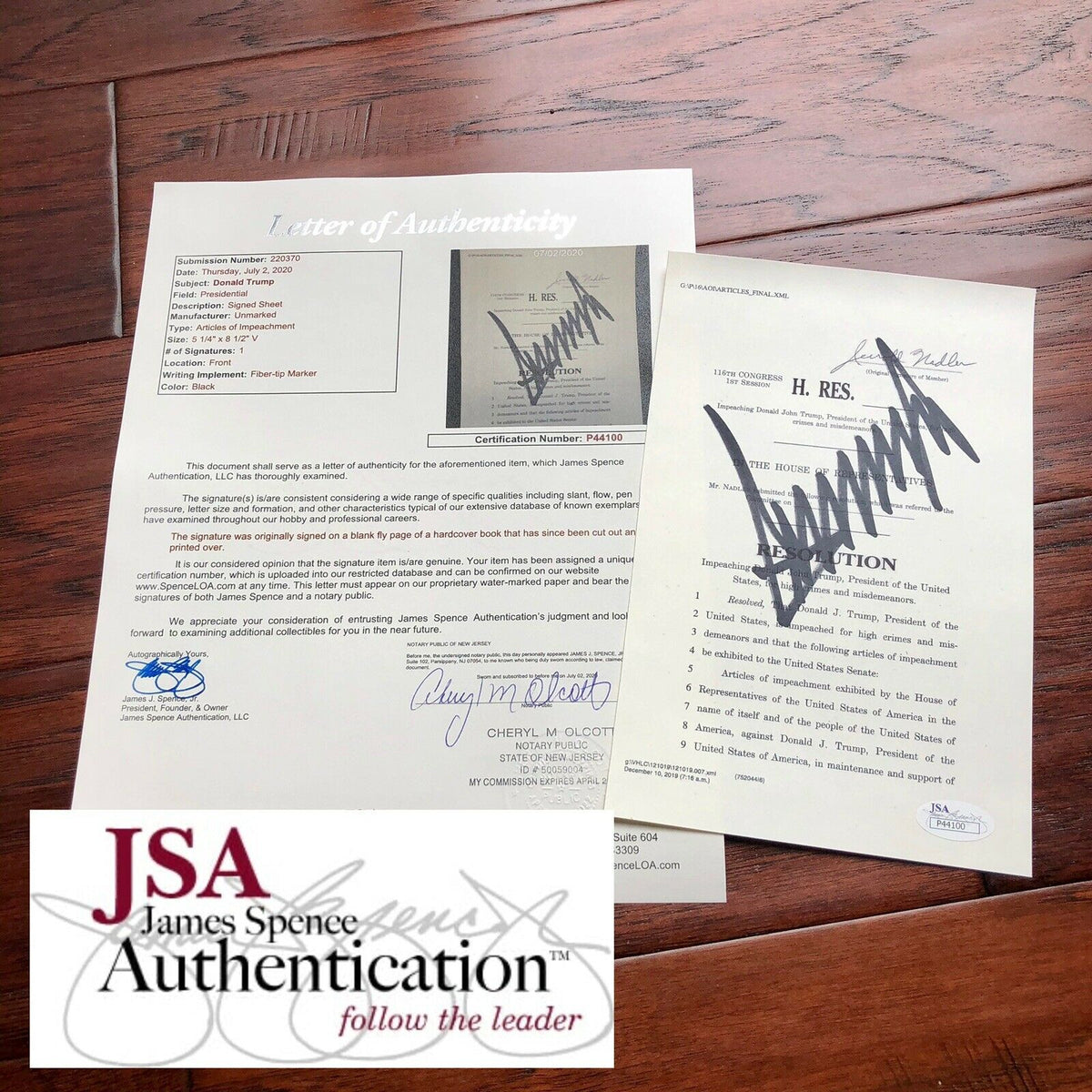 DONALD TRUMP * JSA LOA * Souvenir ARTICLES OF IMPEACHMENT Signed Autograph