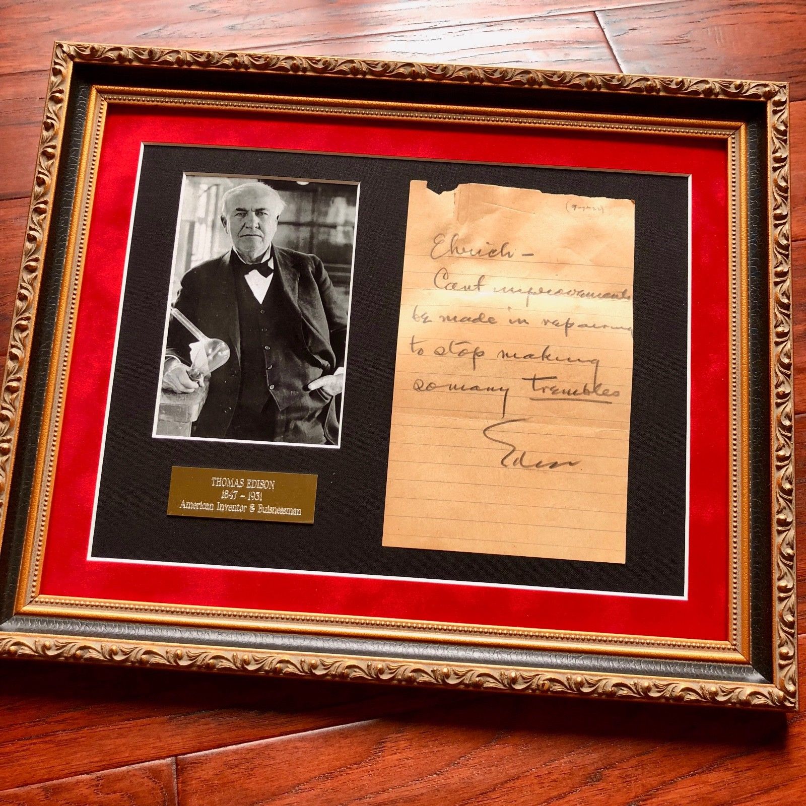 THOMAS EDISON * Authentic Handwritten AUTOGRAPH Note SIGNED * Menlo Park