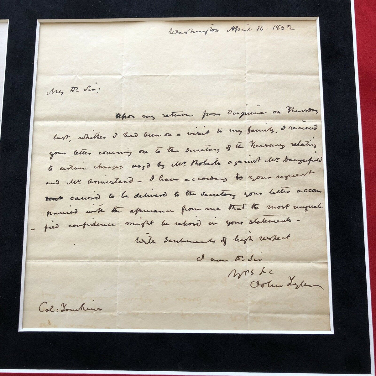 JOHN TYLER * BAS LOA * Handwritten Autograph 1832 Letter Signed * President