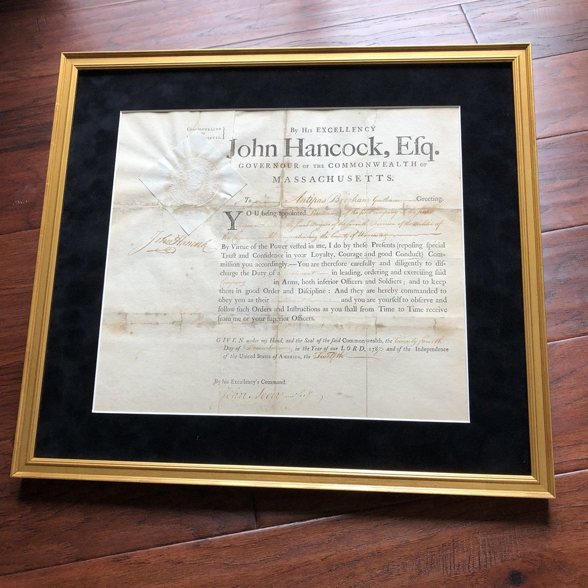 JOHN HANCOCK * JSA LOA * Hand Signed GOVERNORS APPOINTMENT * Signer Autograph