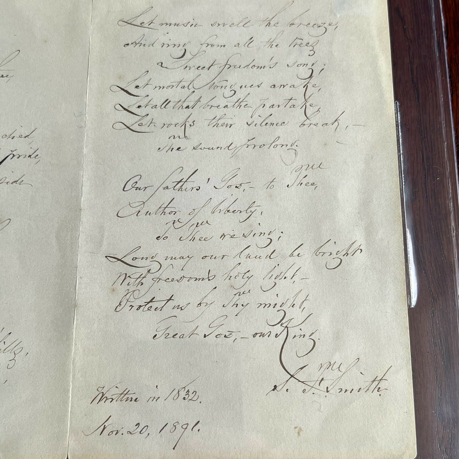 SAMUEL FRANCIS SMITH *Beckett BAS * America / My Country 'Tis of Thee AUTOGRAPH