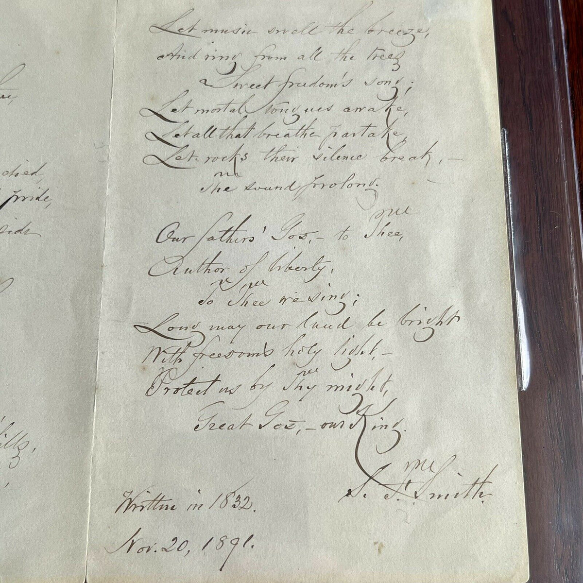 SAMUEL FRANCIS SMITH *Beckett BAS * America / My Country 'Tis of Thee AUTOGRAPH
