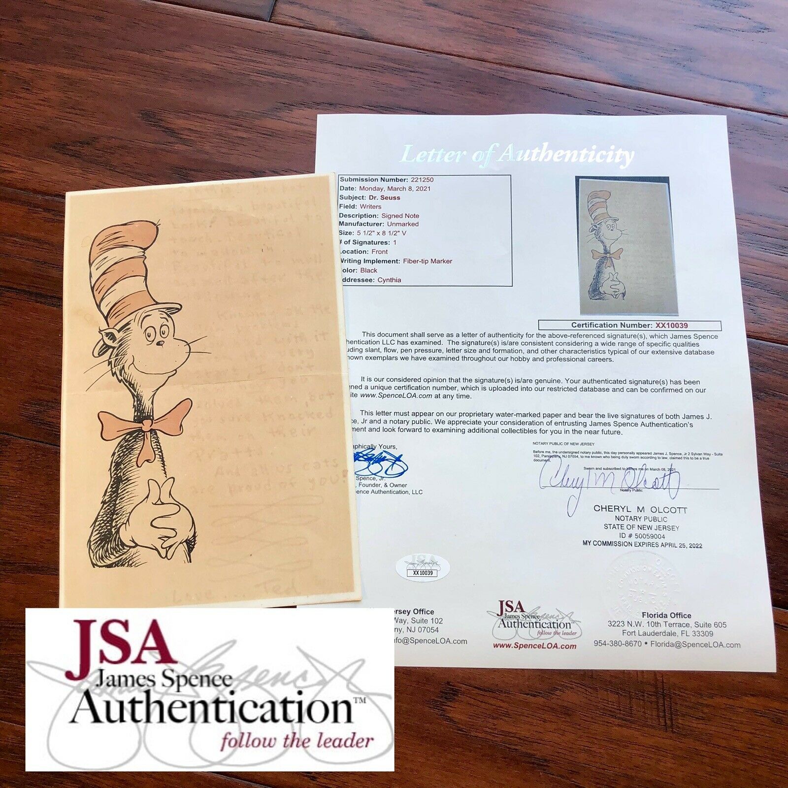 DR SEUSS * JSA LOA * Handwritten Autograph Letter Signed * Cat In The Hat