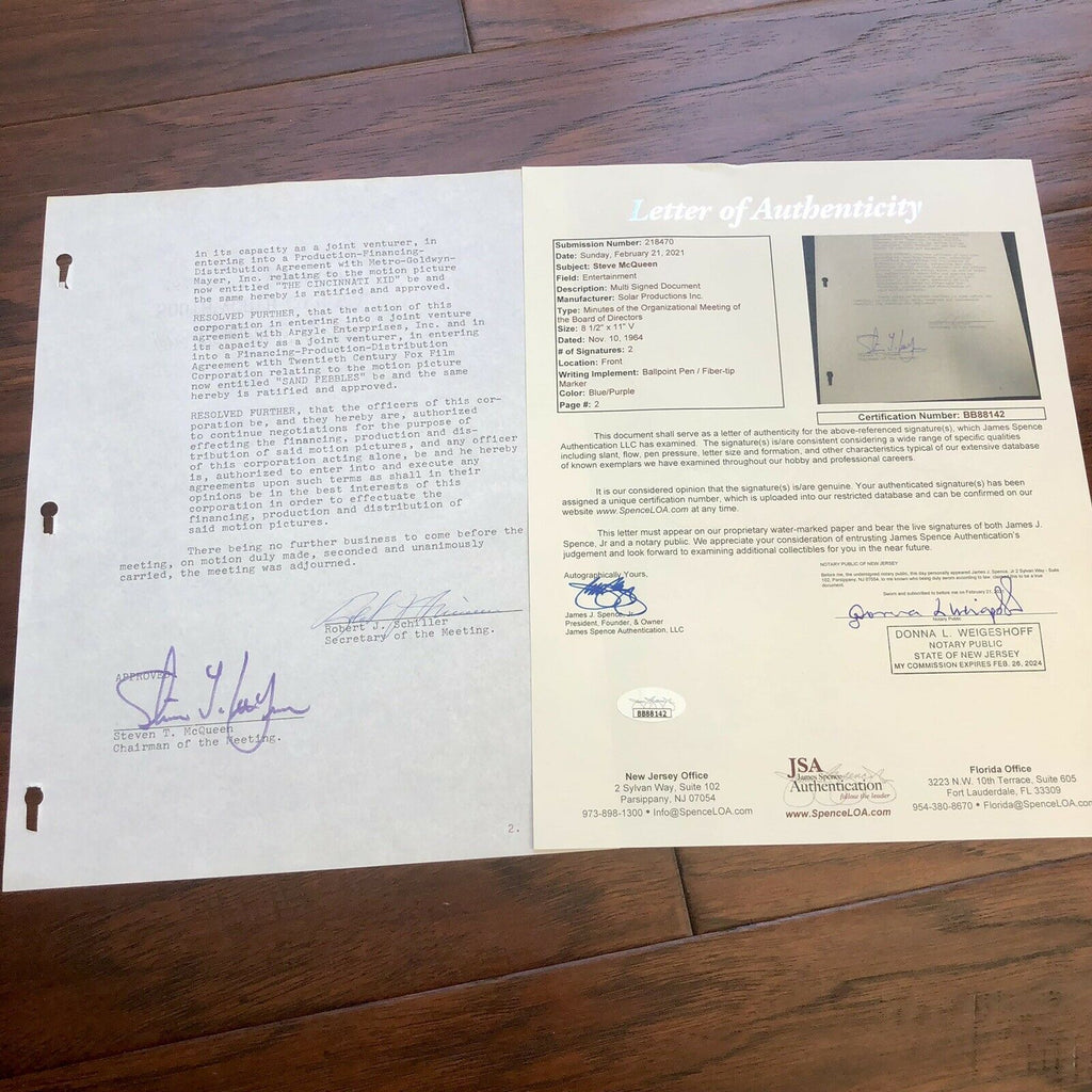 STEVE MCQUEEN * JSA LOA * Signed Production Contract Autograph * Bullit Actor