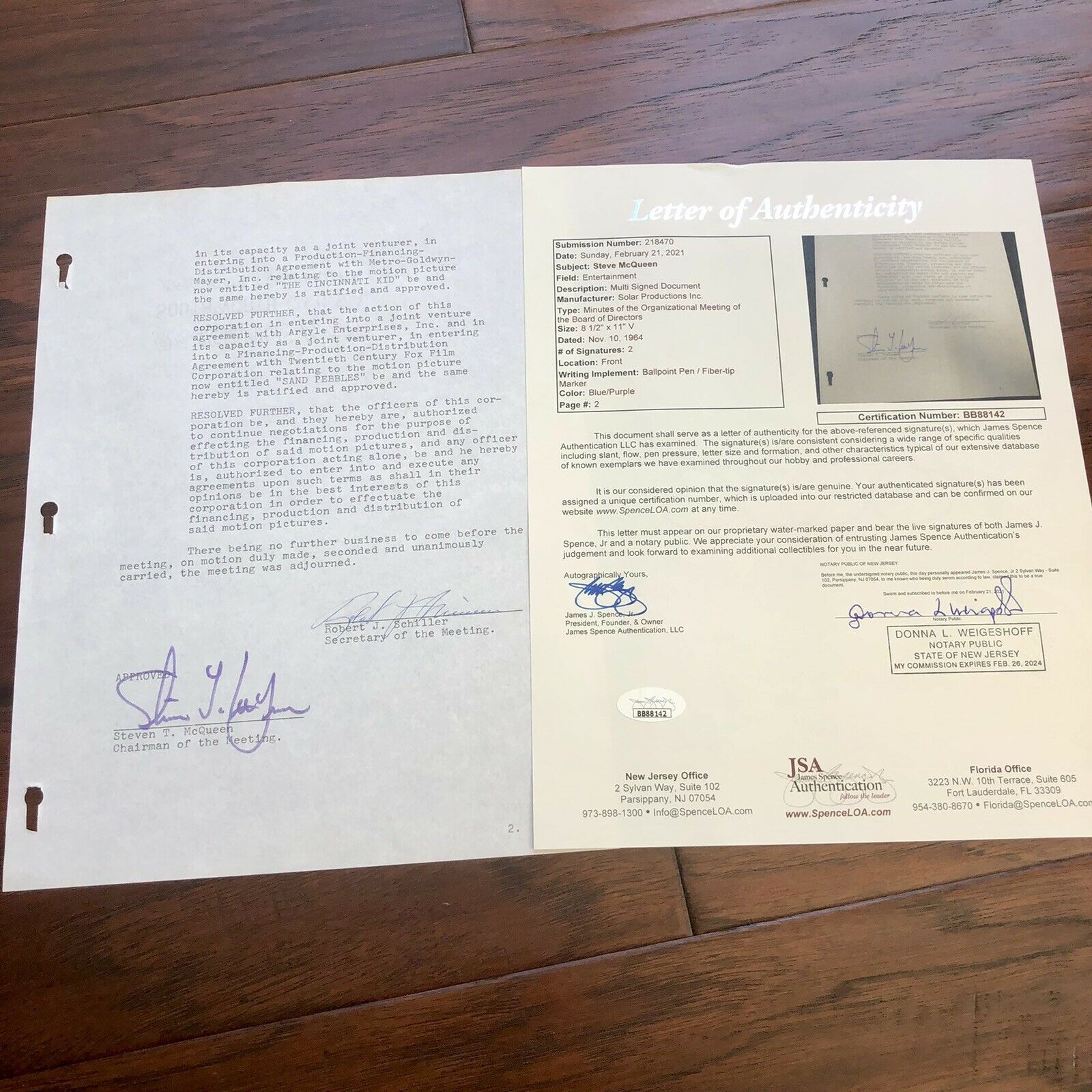 STEVE MCQUEEN * JSA LOA * Signed Production Contract Autograph * Bullit Actor