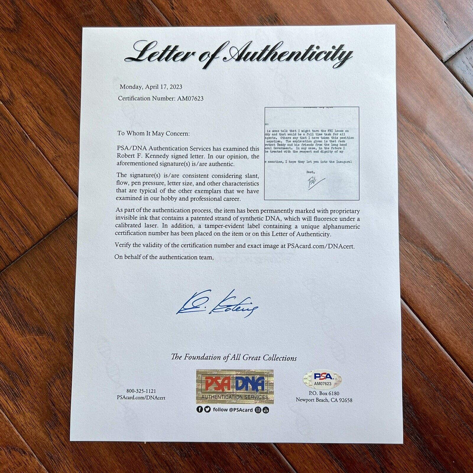 ROBERT F KENNEDY * PSA * Signed Autograph Re: Nepotism and Turning the FBI Loose