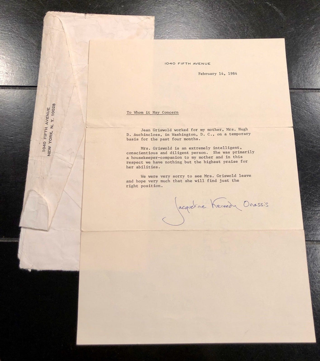 JACQUELINE KENNEDY * PSA/DNA AUTOGRAPH reference note SIGNED for Mom's Caretaker