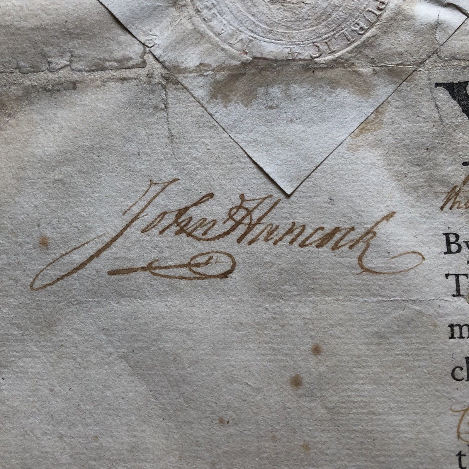 JOHN HANCOCK * JSA LOA * Hand Signed GOVERNORS APPOINTMENT * Signer Autograph