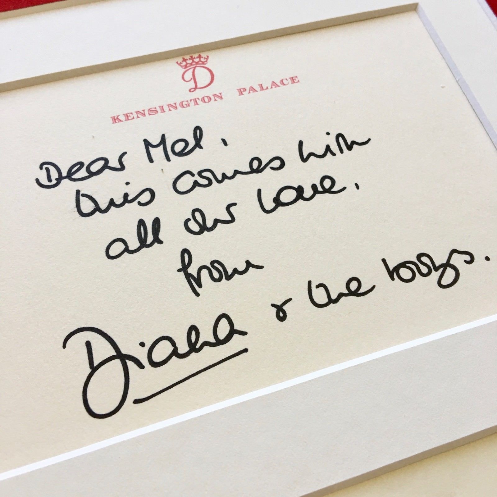 DIANA * Princess of Wales * KENSINGTON Autograph "love DIANA + THE BOYS" Signed