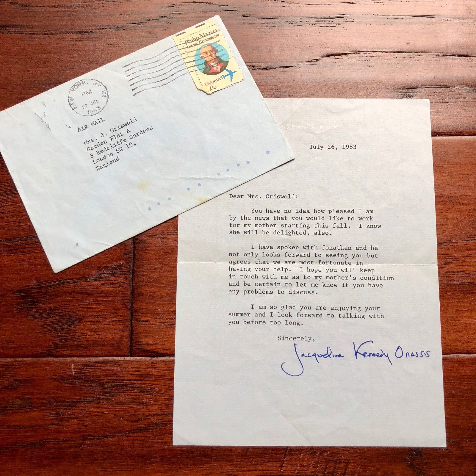 JACQUELINE KENNEDY * PSA/DNA * AUTOGRAPH Typed Letter SIGNED To Mom's Caretaker