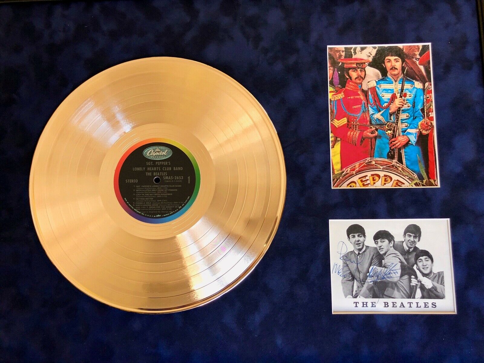 PAUL MCCARTNEY + RINGO STARR SIGNED Beatles PEPPER Autographs Gold Record * COA