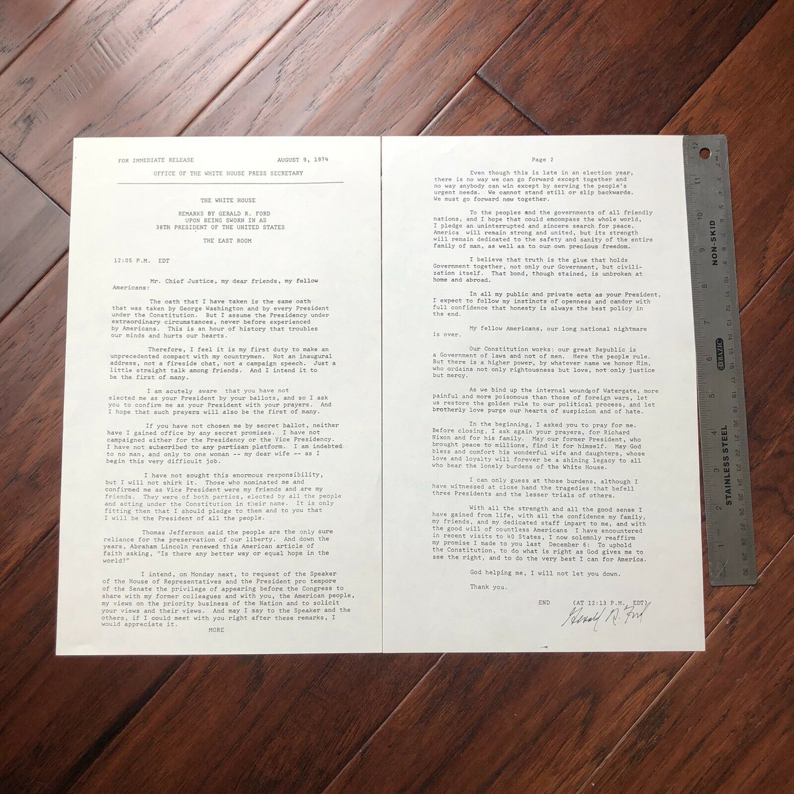 GERALD FORD * JSA LOA * Inauguration Speech Autograph Typescript Signed