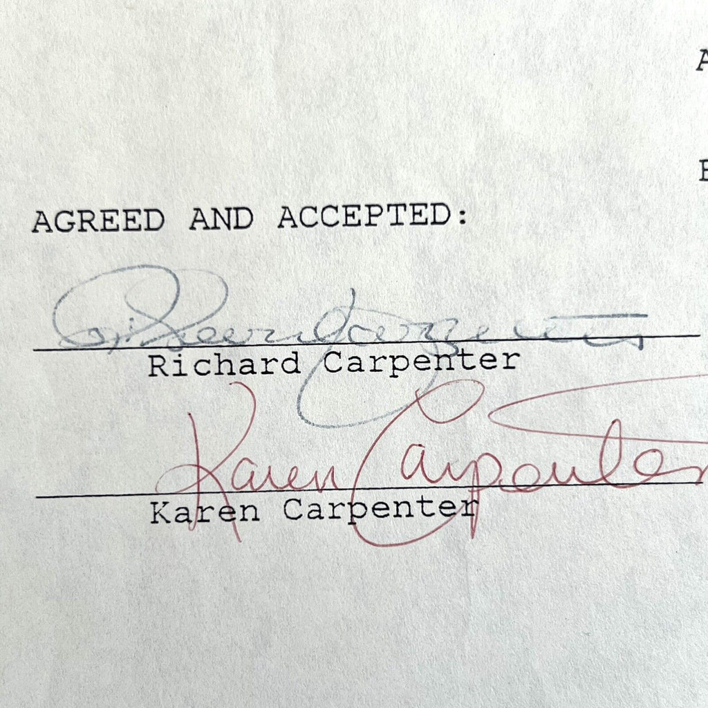 THE CARPENTERS * JSA * Karen & Richard AUTOGRAPH Duo * MUSIC CONTRACT * Signed