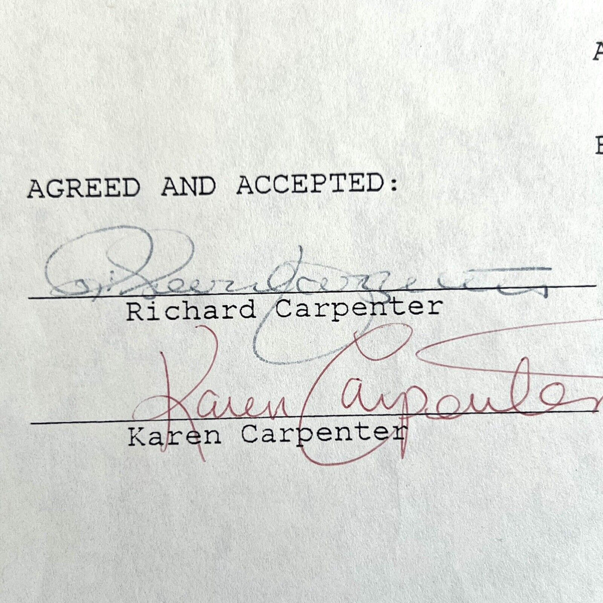 THE CARPENTERS * JSA * Karen & Richard AUTOGRAPH Duo * MUSIC CONTRACT * Signed