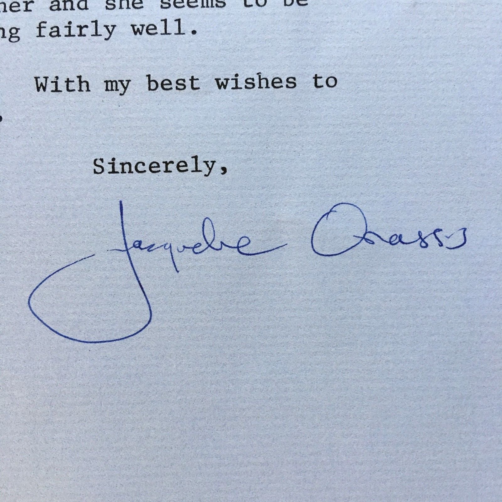 JACQUELINE KENNEDY * AUTOGRAPH Typed Letter SIGNED * To Her Mother's Caretaker