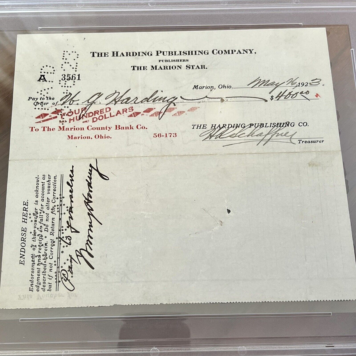 WARREN G. HARDING * PSA/DNA * Check Signed AS PRESIDENT Autograph Slabbed