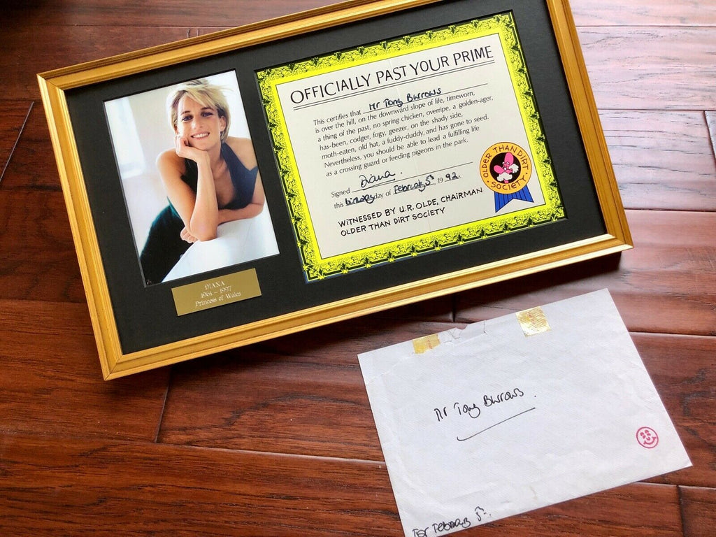 Princess DIANA * BAS * "Past Your Prime" AUTOGRAPH Birthday Certificate SIGNED