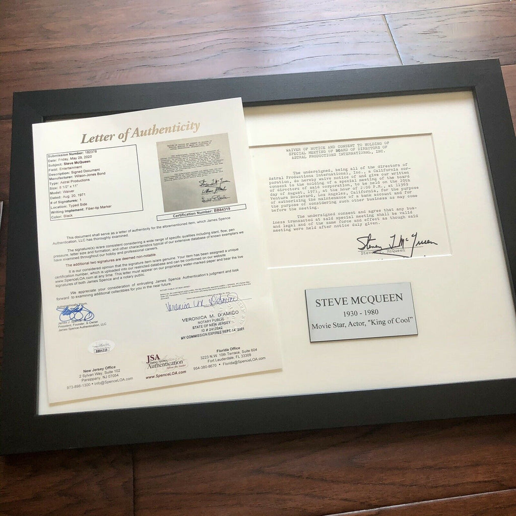 STEVE MCQUEEN * Signed Production Document Contract Autograph * Movie Actor
