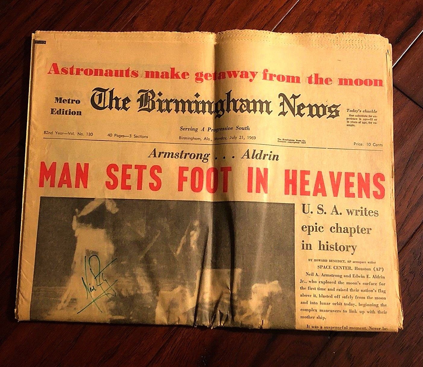 NEIL ARMSTRONG * Hand Signed Autograph Newspaper * APOLLO 11 * Zarelli Authentic