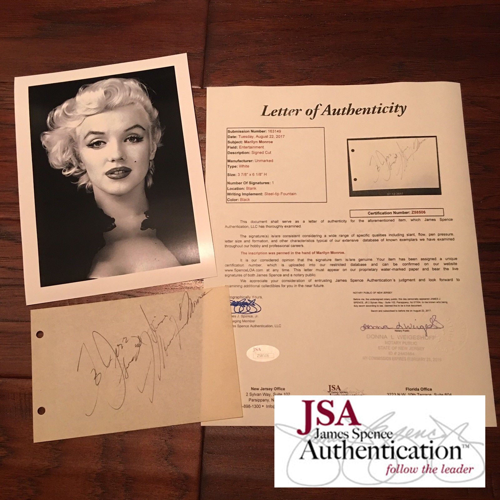 MARILYN MONROE * JSA COA * Authentic RARE AUTOGRAPH note SIGNED * Celebrity Icon