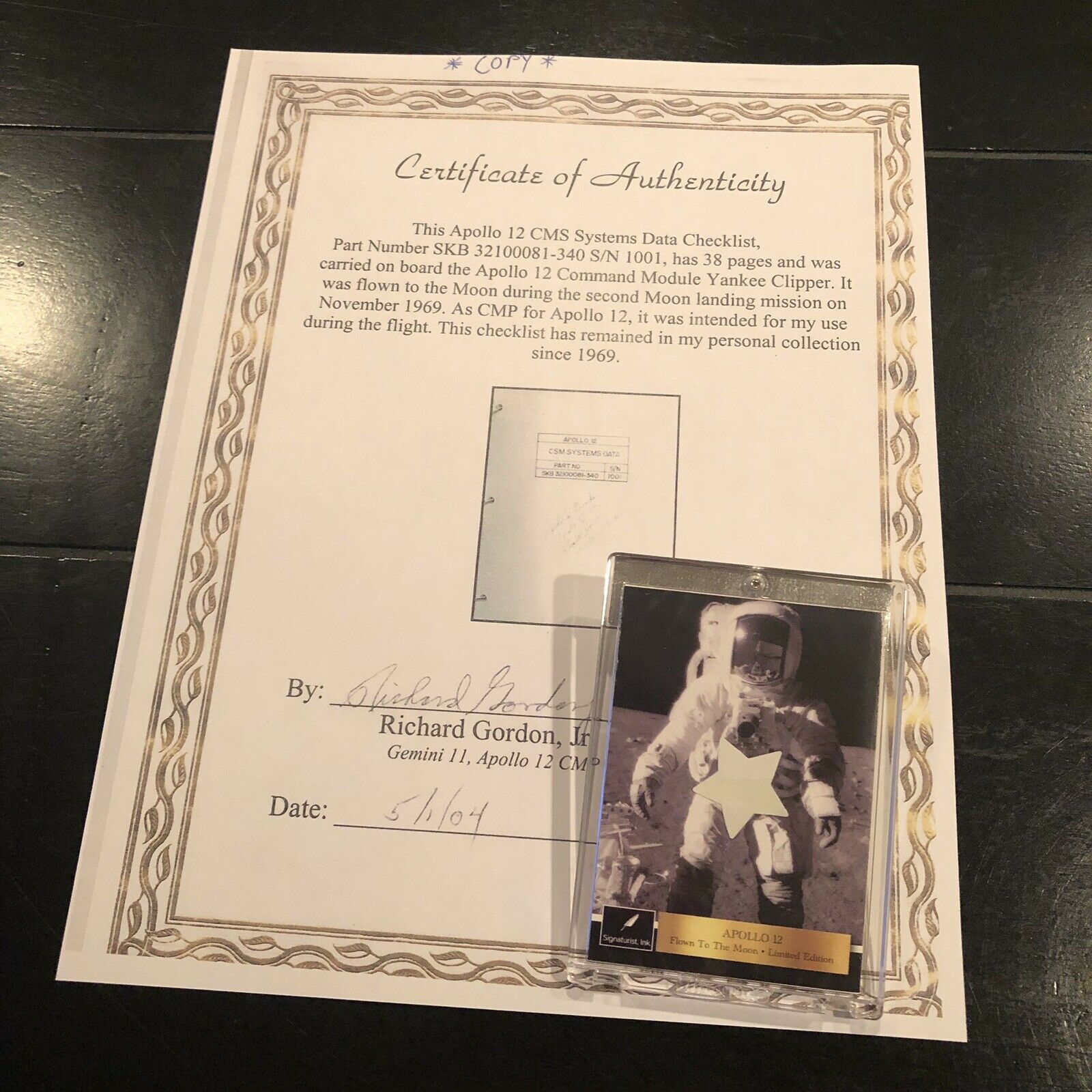 PROOF! * APOLLO 12 SPACE FLOWN SCHEMATIC SECTION * RICHARD GORDON SIGNED COA