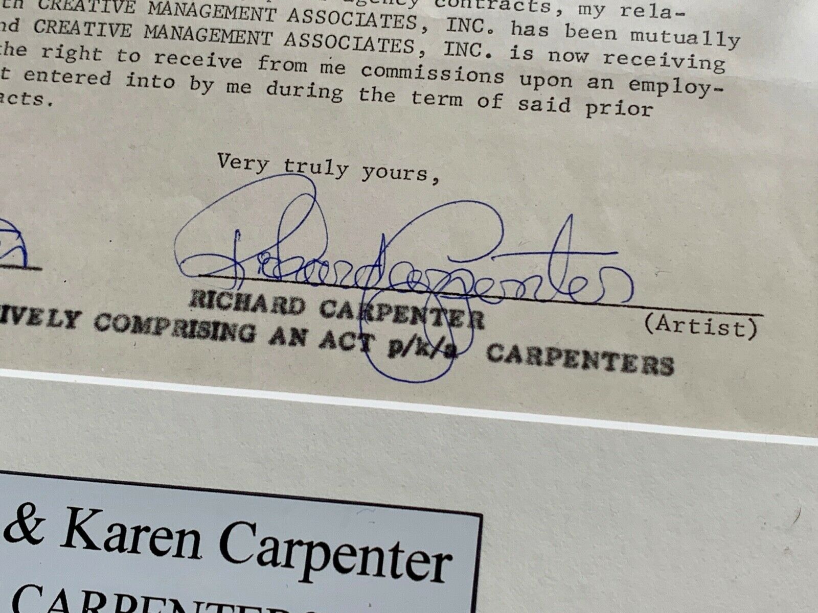 THE CARPENTERS * JSA * Karen & Richard AUTOGRAPH Duo Contract SIGNED