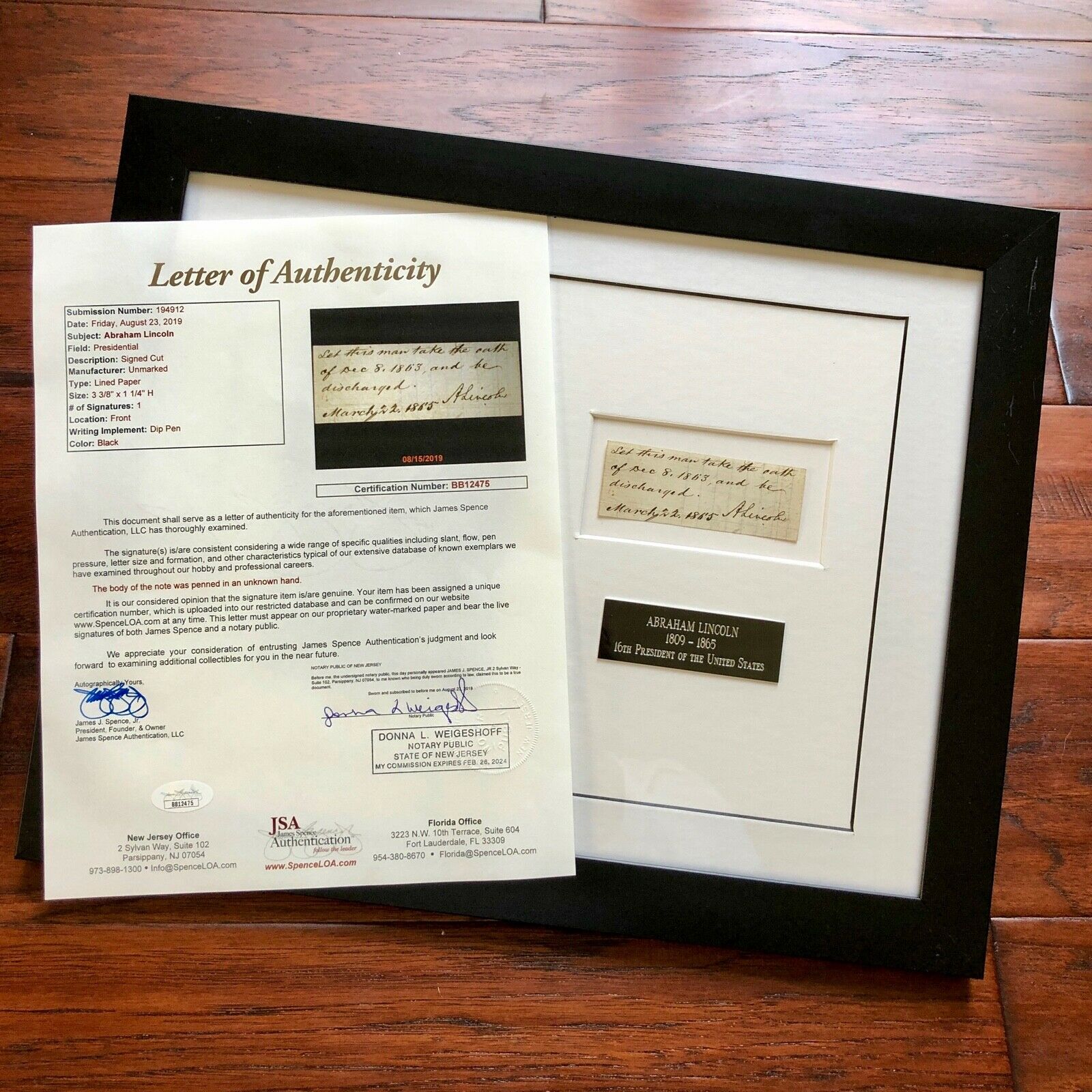 ABRAHAM LINCOLN * JSA * Autograph AMNESTY OATH Signed DAYS BEFORE ASSASSINATION!
