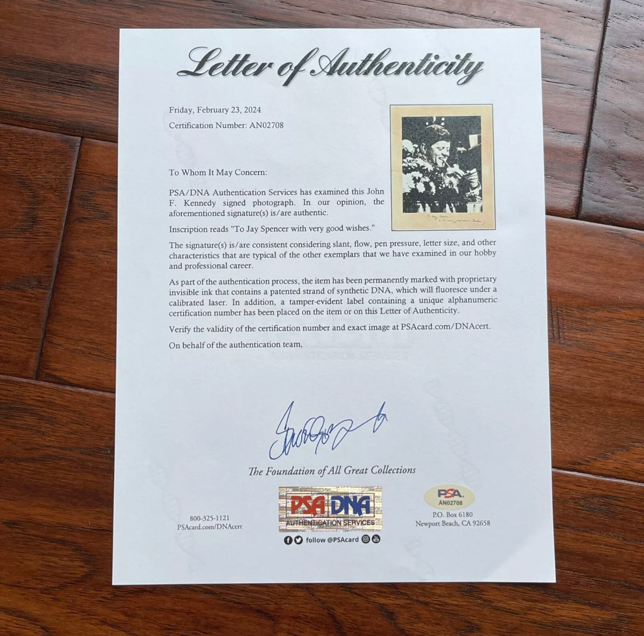 JOHN F. KENNEDY * PSA * as PRESIDENT Autograph Oversized CIGAR Portrait Signed